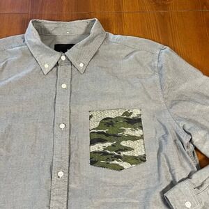 Hurley Men's XL Button Shirt Gray Camo Pocket Long Sleeve Camouflage Accent‎